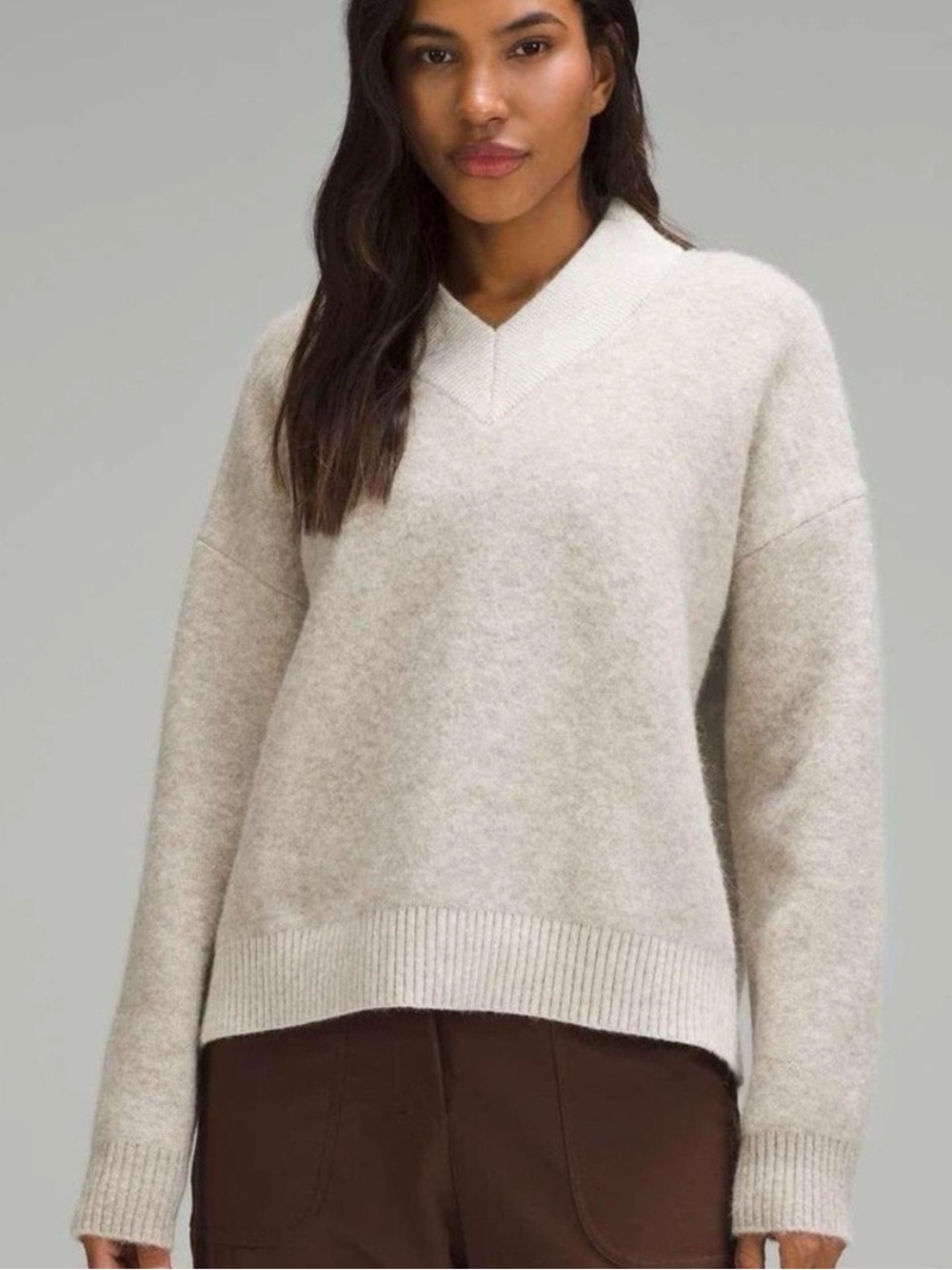 NWOT Lululemon Alpaca Wool-Blend V-Neck Sweater in cream size XS.fits oversized